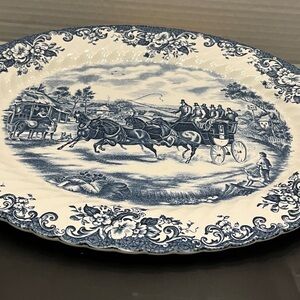 VTG Johnson Bros Coaching Scenes Blue White Ironstone Platter 14x11